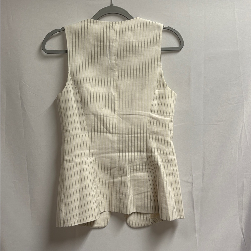 Madewell Cutaway Vest in Pinstripe Linen Blend Cream/Black Size 2 - Picture 4 of 7